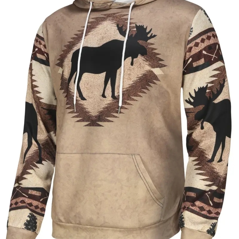 Men's Tan Moose Print Hoodie